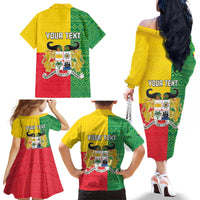 Personalised Benin Family Matching Off The Shoulder Long Sleeve Dress and Hawaiian Shirt Coat Of Arms Flag Style