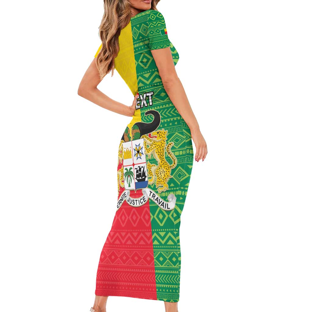 Personalised Benin Family Matching Short Sleeve Bodycon Dress and Hawaiian Shirt Coat Of Arms Flag Style