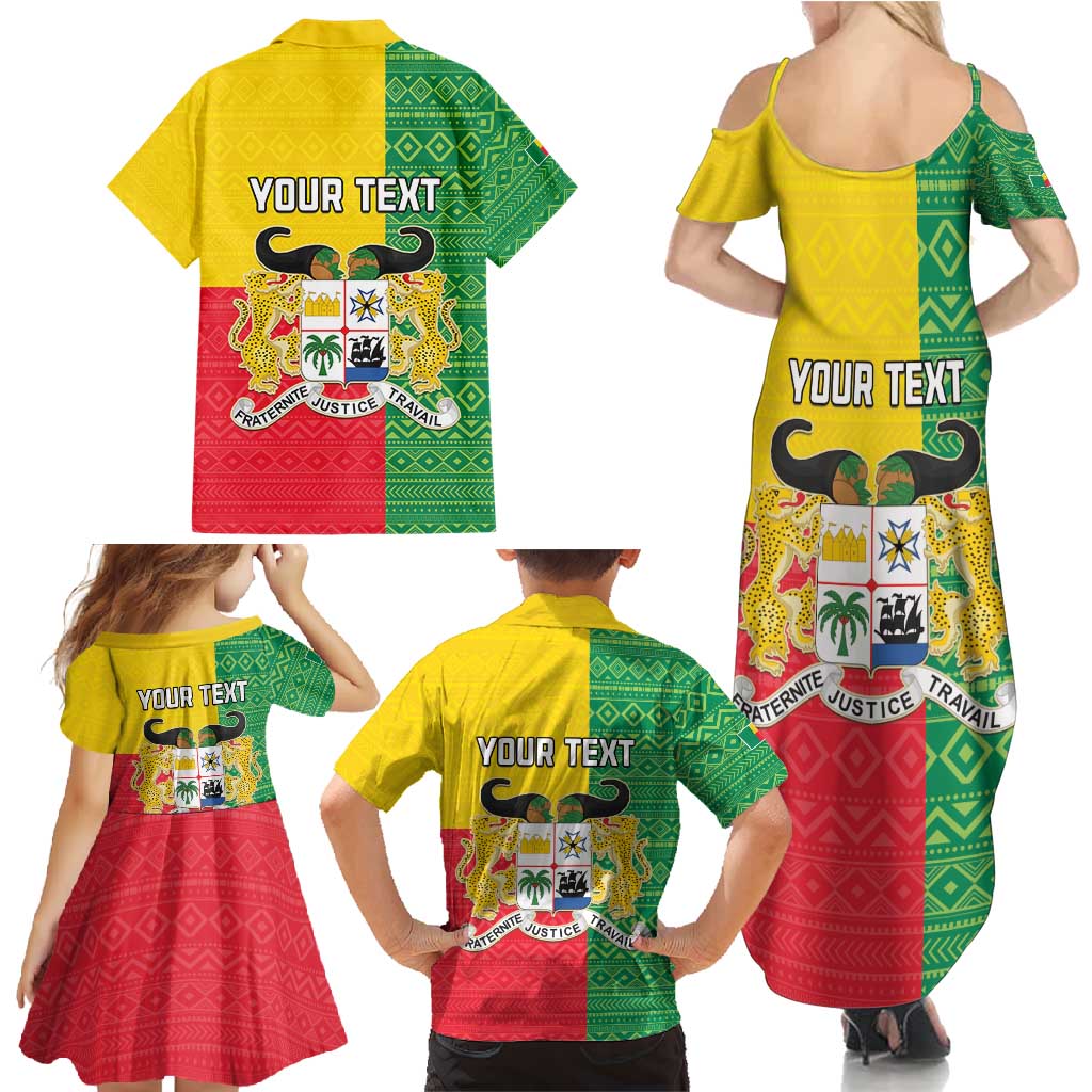 Personalised Benin Family Matching Summer Maxi Dress and Hawaiian Shirt Coat Of Arms Flag Style