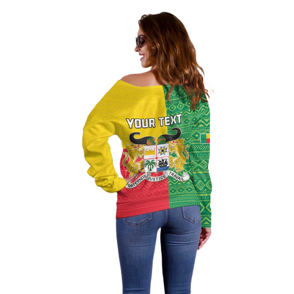 Personalised Benin Off Shoulder Sweater Coat Of Arms Flag Style