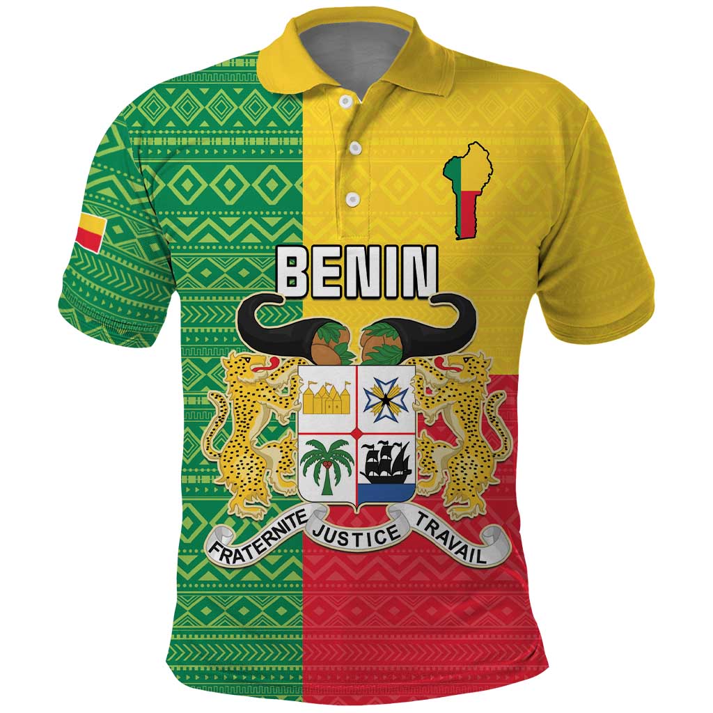 Personalised Benin Polo Shirt Coat Of Arms Flag Style