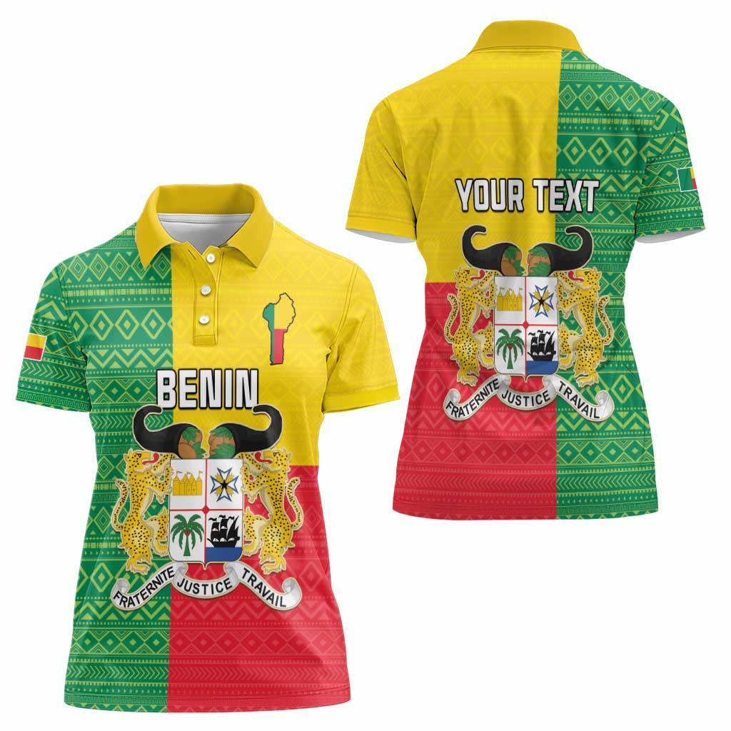 Personalised Benin Women Polo Shirt Coat Of Arms Flag Style