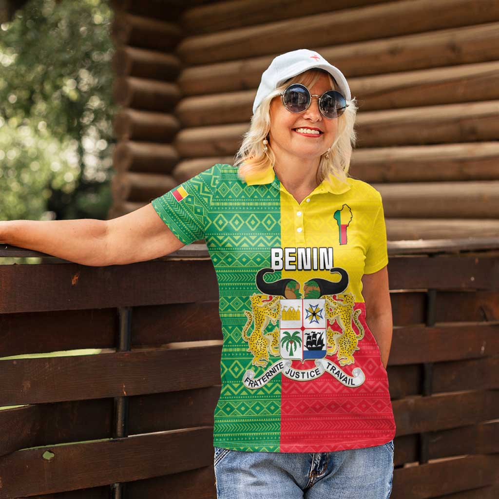 Personalised Benin Women Polo Shirt Coat Of Arms Flag Style