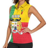 Personalised Benin Women Sleeveless Polo Shirt Coat Of Arms Flag Style