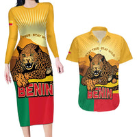 Personalised Benin Leopard Couples Matching Long Sleeve Bodycon Dress and Hawaiian Shirt Stay True - Stay Wild