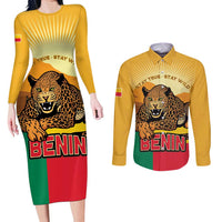 Personalised Benin Leopard Couples Matching Long Sleeve Bodycon Dress and Long Sleeve Button Shirt Stay True - Stay Wild