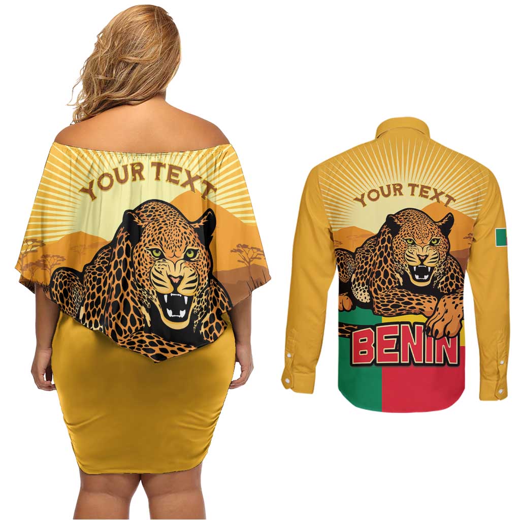 Personalised Benin Leopard Couples Matching Off Shoulder Short Dress and Long Sleeve Button Shirt Stay True - Stay Wild