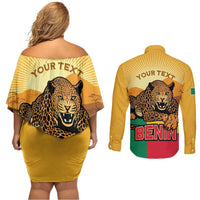 Personalised Benin Leopard Couples Matching Off Shoulder Short Dress and Long Sleeve Button Shirt Stay True - Stay Wild