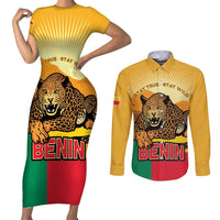 Personalised Benin Leopard Couples Matching Short Sleeve Bodycon Dress and Long Sleeve Button Shirt Stay True - Stay Wild