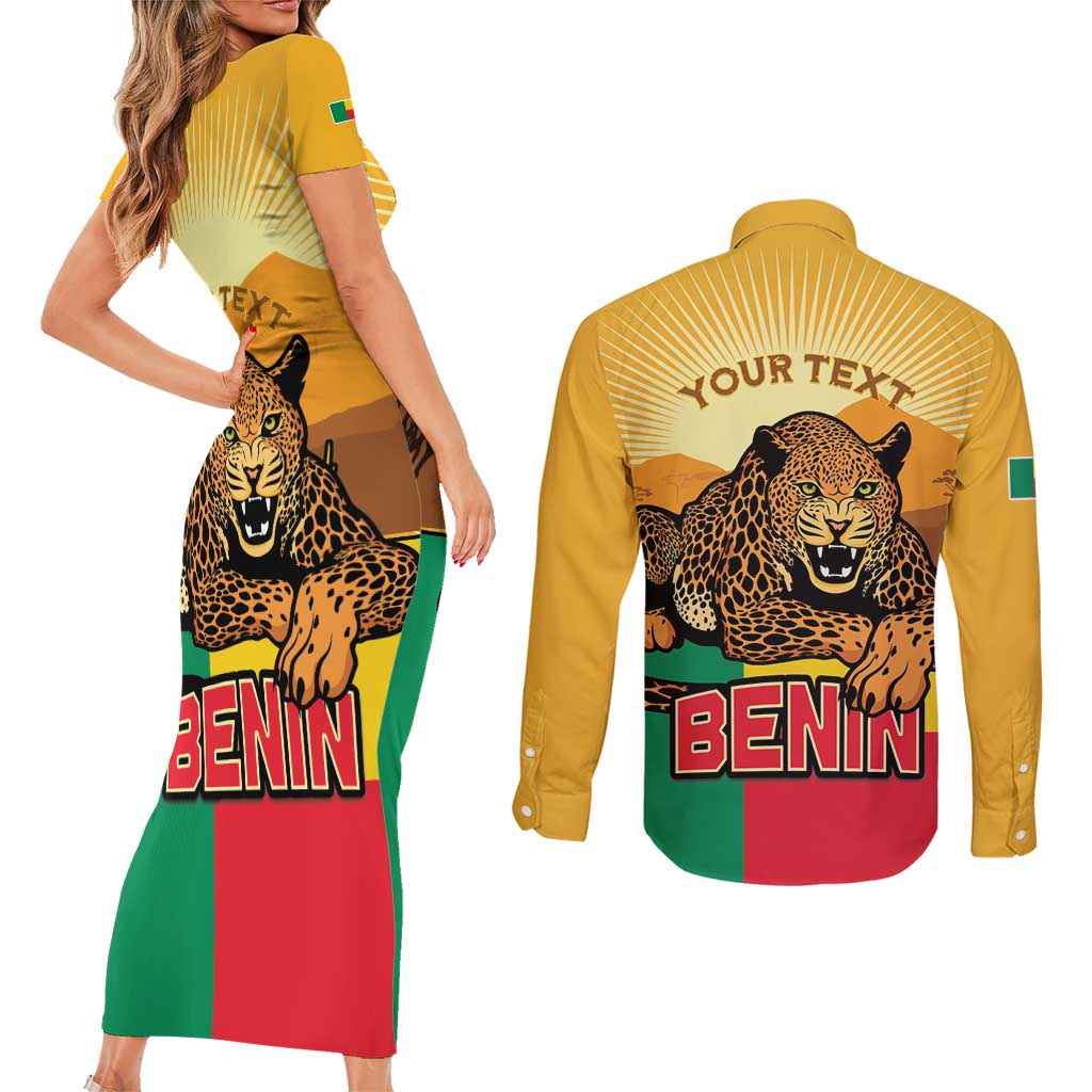 Personalised Benin Leopard Couples Matching Short Sleeve Bodycon Dress and Long Sleeve Button Shirt Stay True - Stay Wild