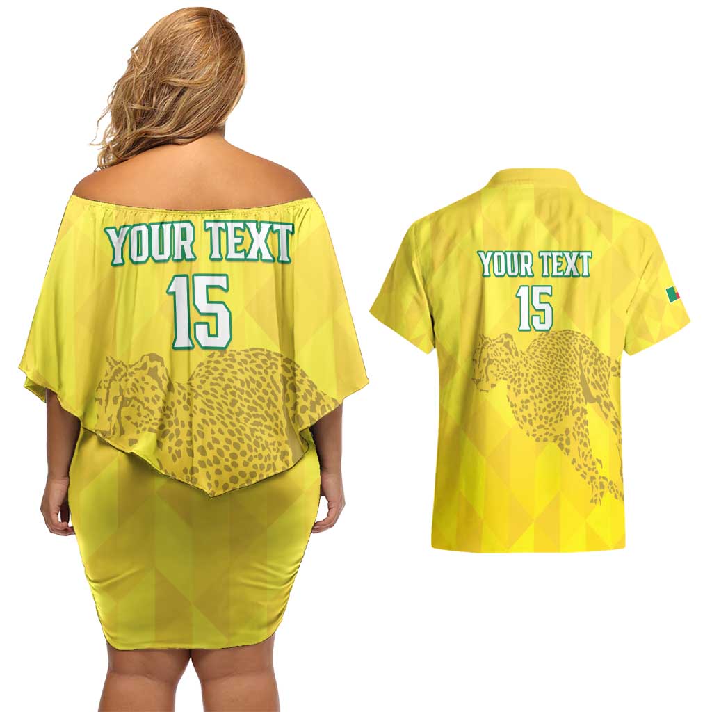Custom Benin Football Couples Matching Off Shoulder Short Dress and Hawaiian Shirt Go Cheetahs