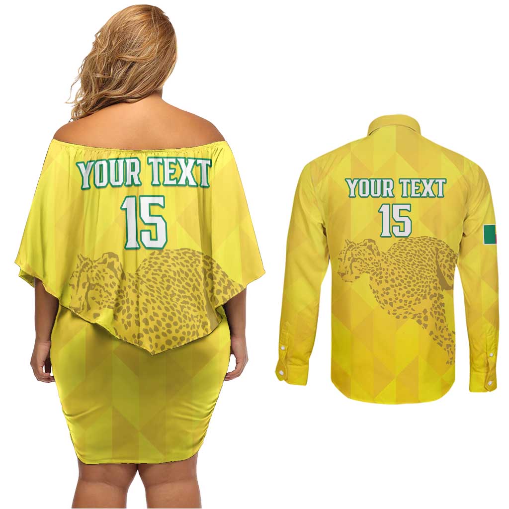 Custom Benin Football Couples Matching Off Shoulder Short Dress and Long Sleeve Button Shirt Go Cheetahs