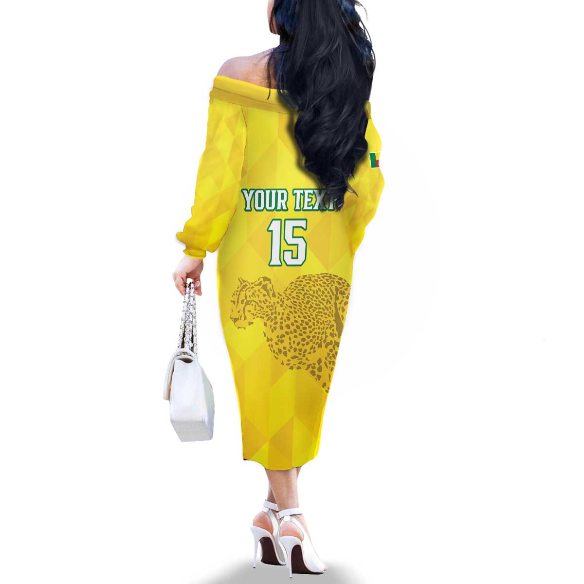 Custom Benin Football Family Matching Off The Shoulder Long Sleeve Dress and Hawaiian Shirt Go Cheetahs