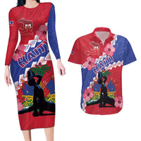 Haiti Couples Matching Long Sleeve Bodycon Dress and Hawaiian Shirt Neg Maron Polynesian