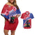 Haiti Couples Matching Off Shoulder Short Dress and Hawaiian Shirt Neg Maron Polynesian