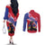 Haiti Couples Matching Off The Shoulder Long Sleeve Dress and Long Sleeve Button Shirt Neg Maron Polynesian