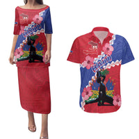 Haiti Couples Matching Puletasi and Hawaiian Shirt Neg Maron Polynesian