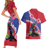 Haiti Couples Matching Short Sleeve Bodycon Dress and Hawaiian Shirt Neg Maron Polynesian