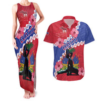 Haiti Couples Matching Tank Maxi Dress and Hawaiian Shirt Neg Maron Polynesian
