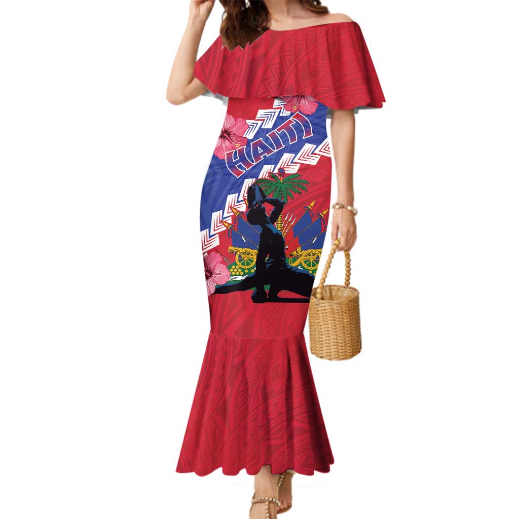 Haiti Family Matching Mermaid Dress and Hawaiian Shirt Neg Maron Polynesian