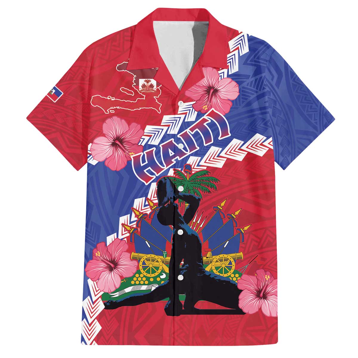 Haiti Family Matching Off The Shoulder Long Sleeve Dress and Hawaiian Shirt Neg Maron Polynesian