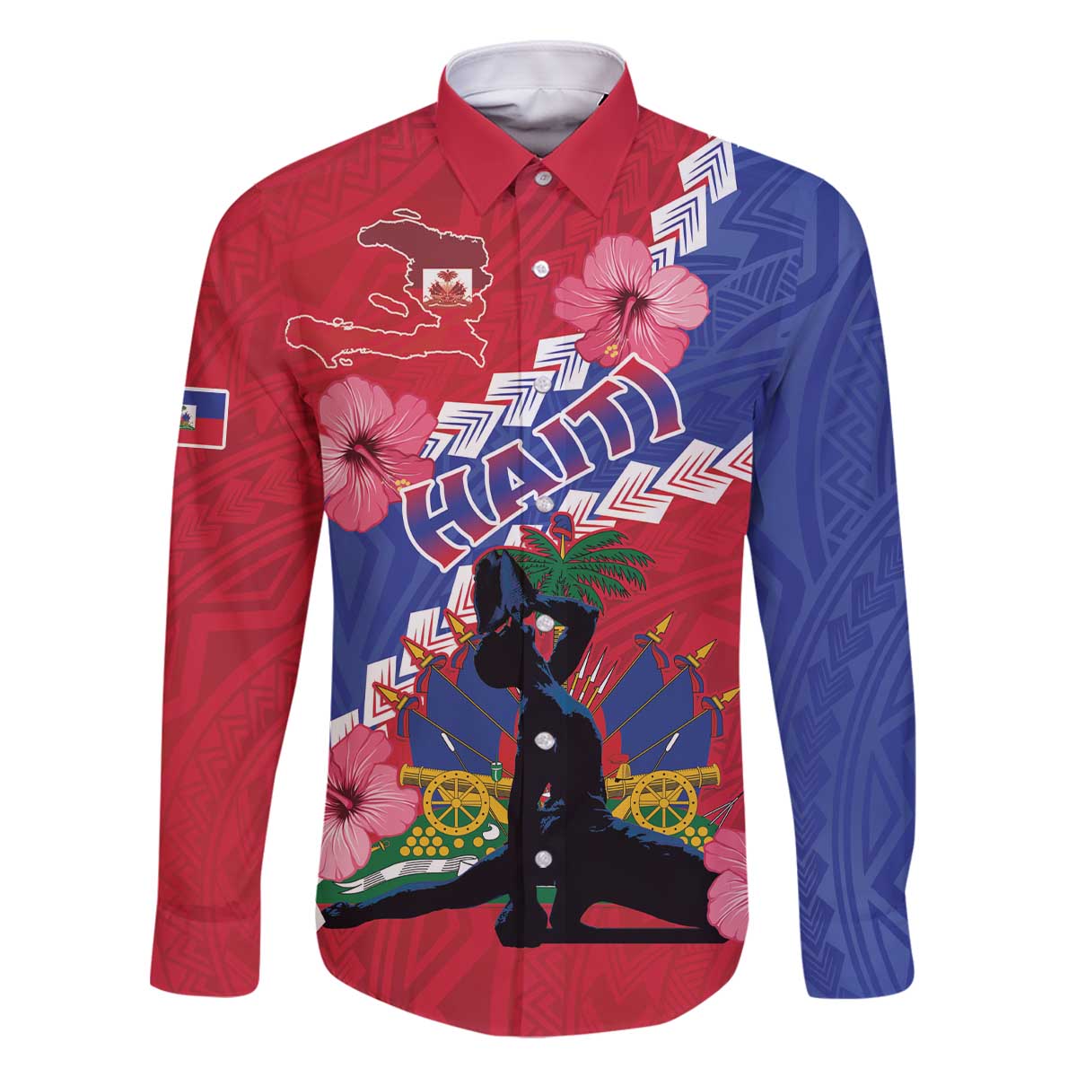 Haiti Family Matching Off The Shoulder Long Sleeve Dress and Hawaiian Shirt Neg Maron Polynesian