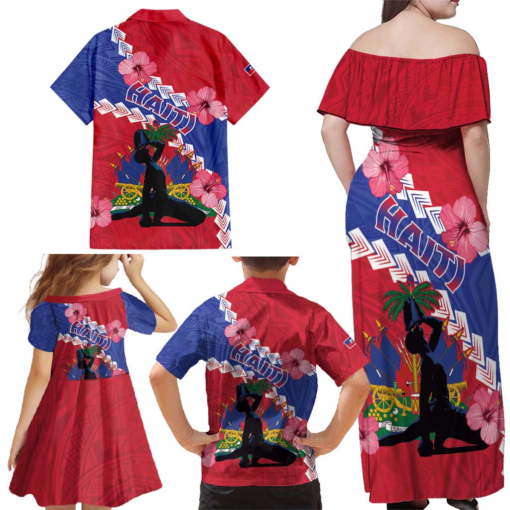 Haiti Family Matching Off Shoulder Maxi Dress and Hawaiian Shirt Neg Maron Polynesian