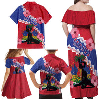 Haiti Family Matching Off Shoulder Maxi Dress and Hawaiian Shirt Neg Maron Polynesian