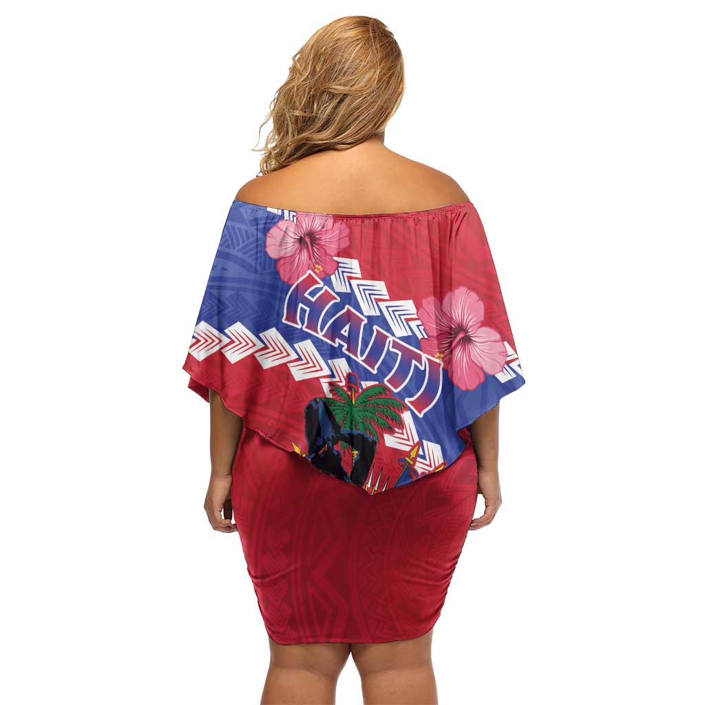 Haiti Family Matching Off Shoulder Short Dress and Hawaiian Shirt Neg Maron Polynesian