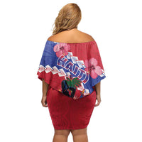 Haiti Family Matching Off Shoulder Short Dress and Hawaiian Shirt Neg Maron Polynesian