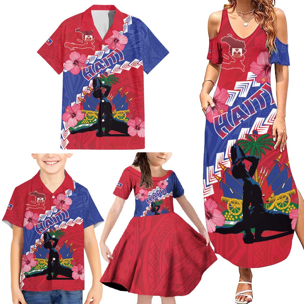 Haiti Family Matching Summer Maxi Dress and Hawaiian Shirt Neg Maron Polynesian
