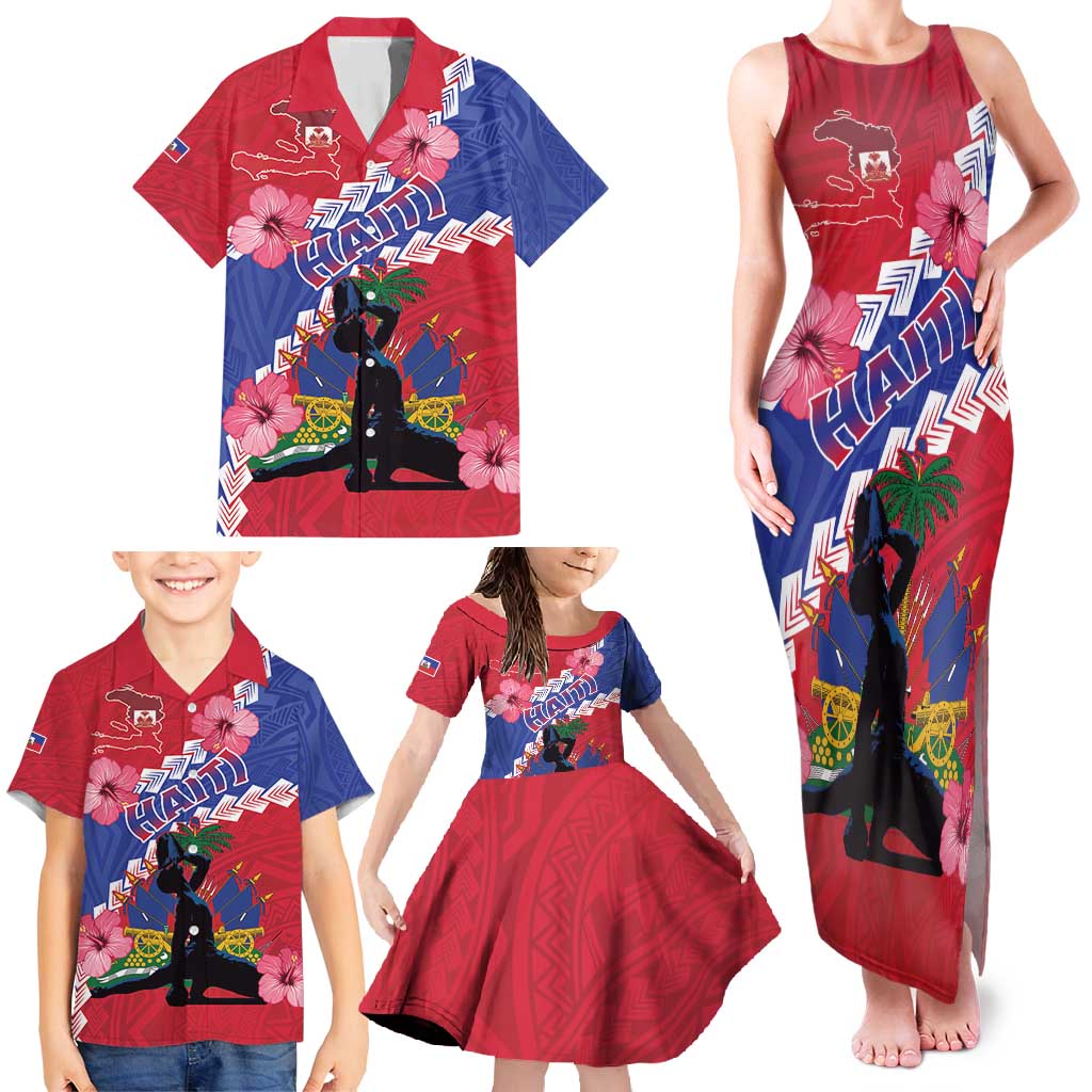 Haiti Family Matching Tank Maxi Dress and Hawaiian Shirt Neg Maron Polynesian