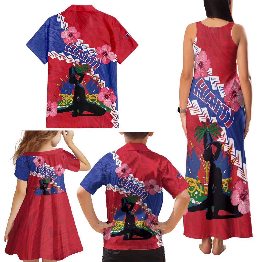 Haiti Family Matching Tank Maxi Dress and Hawaiian Shirt Neg Maron Polynesian
