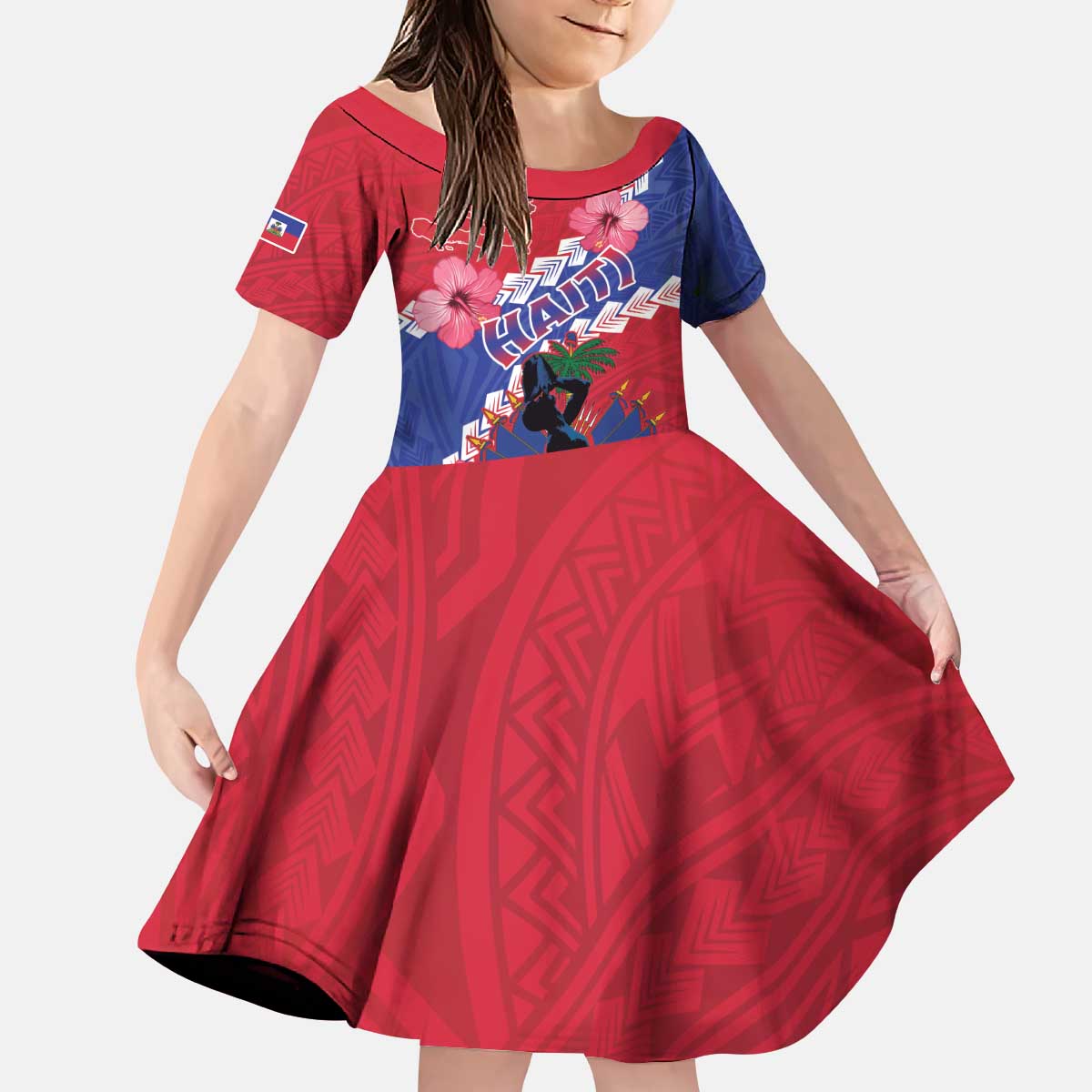 Haiti Kid Short Sleeve Dress Neg Maron Polynesian