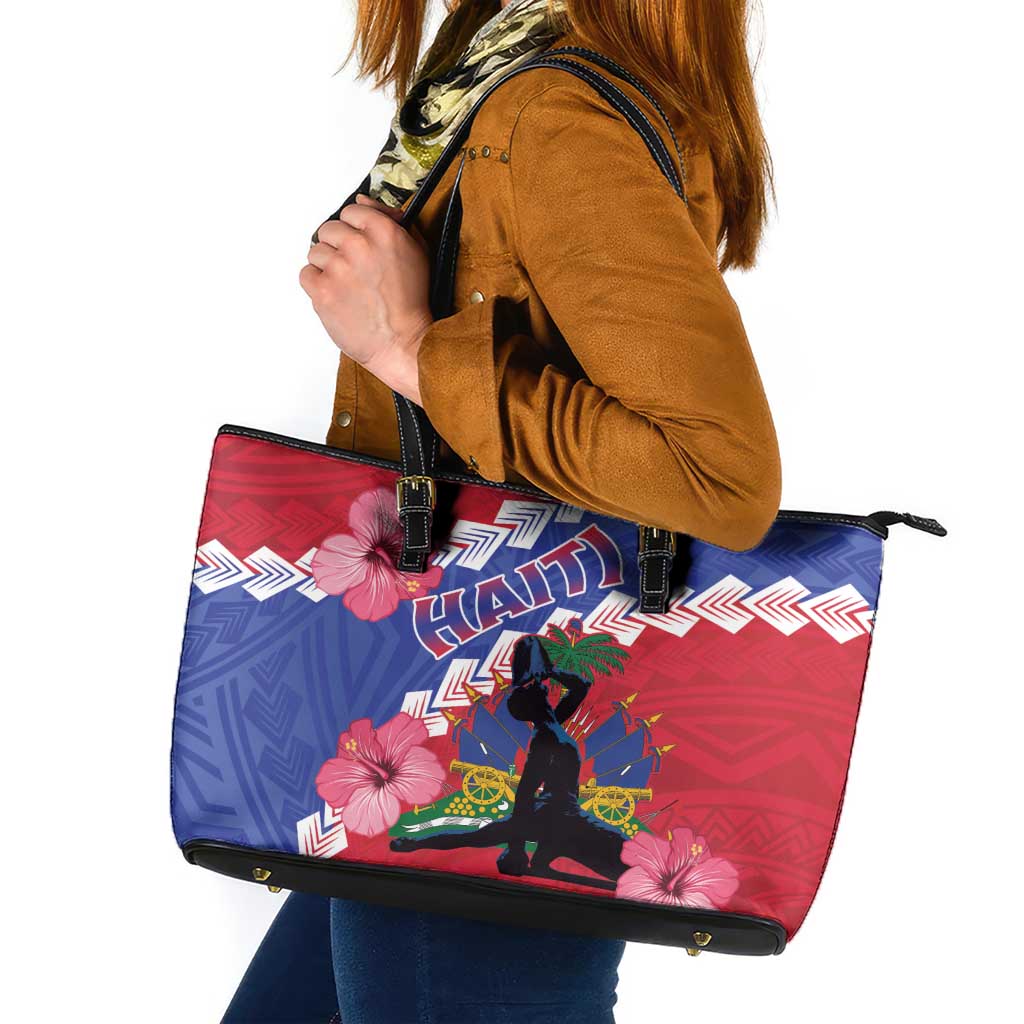 Haiti Leather Tote Bag Neg Maron Polynesian