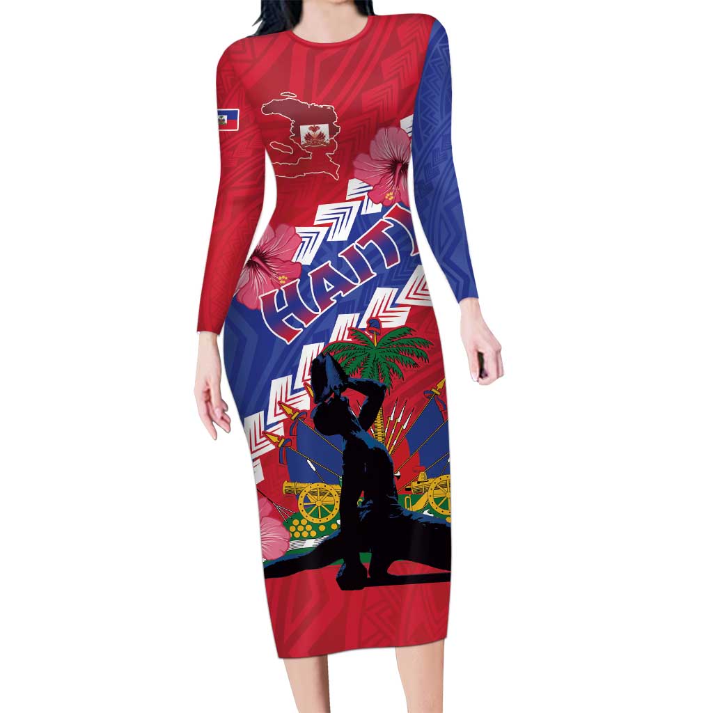 Haiti Long Sleeve Bodycon Dress Neg Maron Polynesian