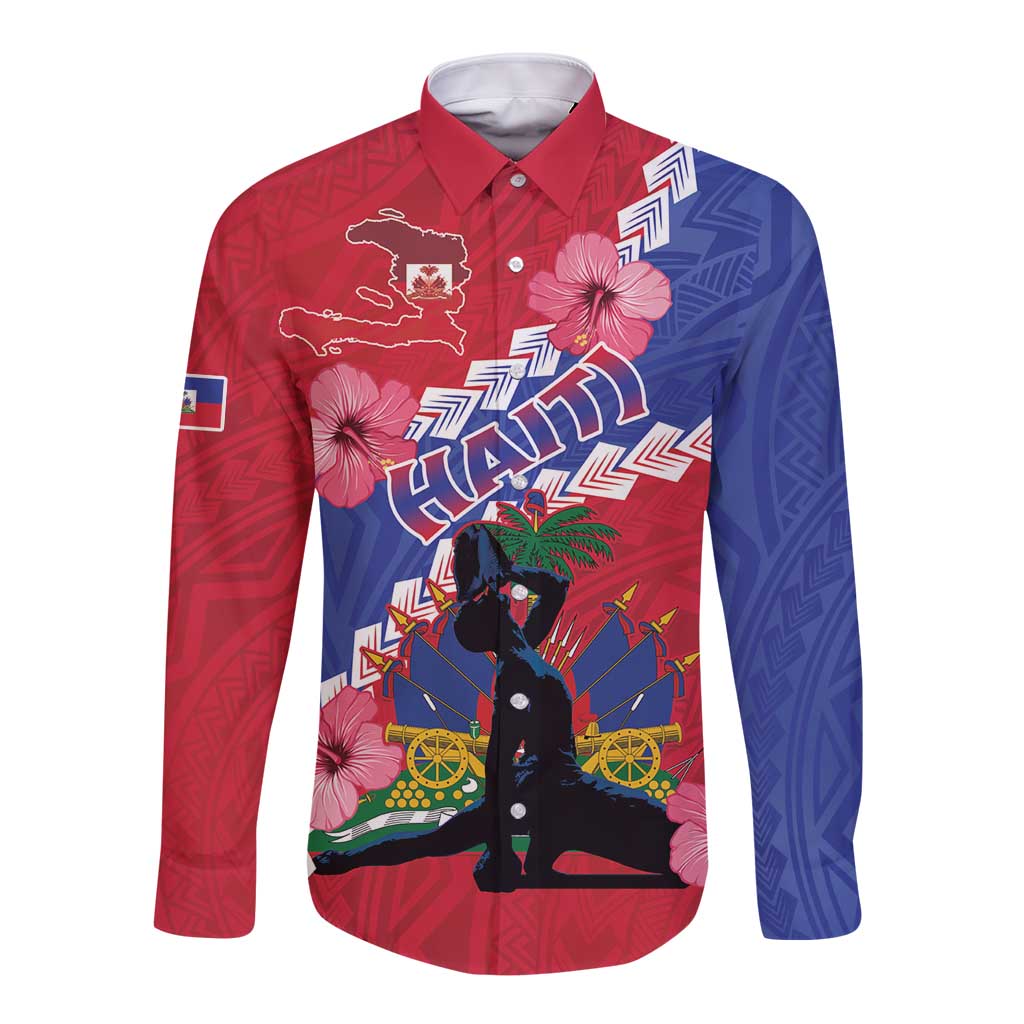 Haiti Long Sleeve Button Shirt Neg Maron Polynesian
