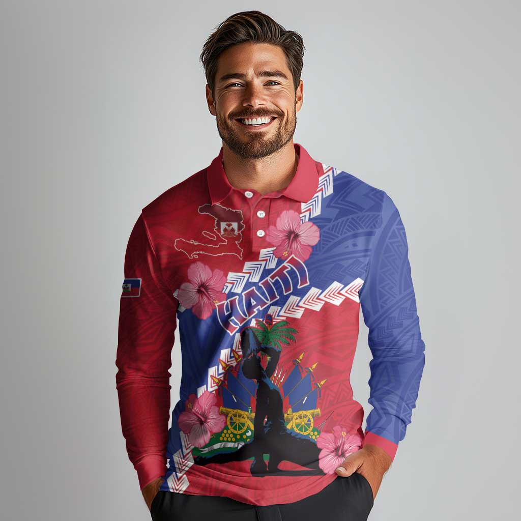 Haiti Long Sleeve Polo Shirt Neg Maron Polynesian