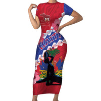 Haiti Short Sleeve Bodycon Dress Neg Maron Polynesian