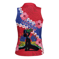 Haiti Women Sleeveless Polo Shirt Neg Maron Polynesian