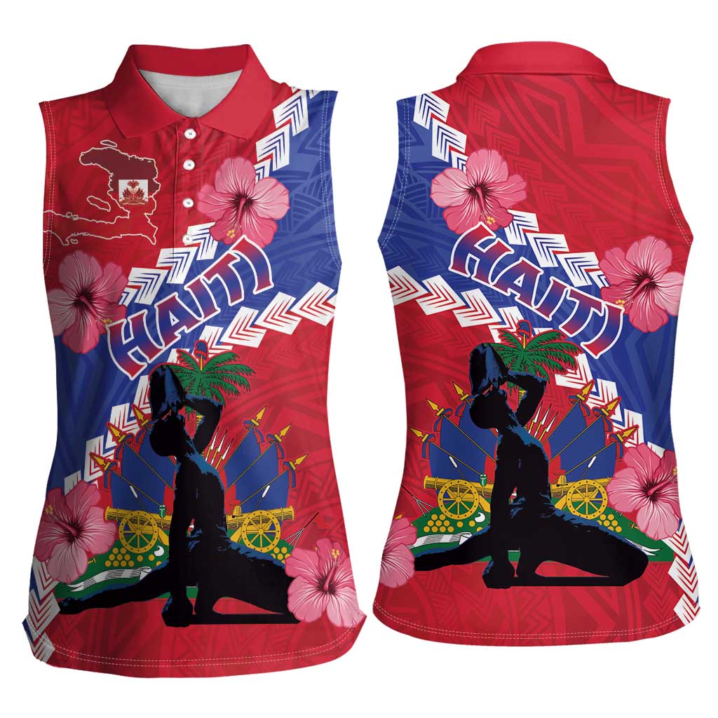Haiti Women Sleeveless Polo Shirt Neg Maron Polynesian