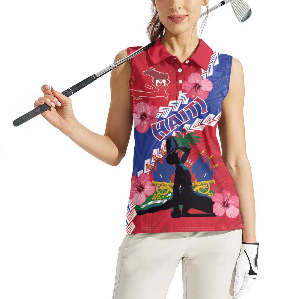 Haiti Women Sleeveless Polo Shirt Neg Maron Polynesian