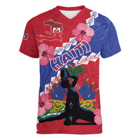 Haiti Women V-Neck T-Shirt Neg Maron Polynesian