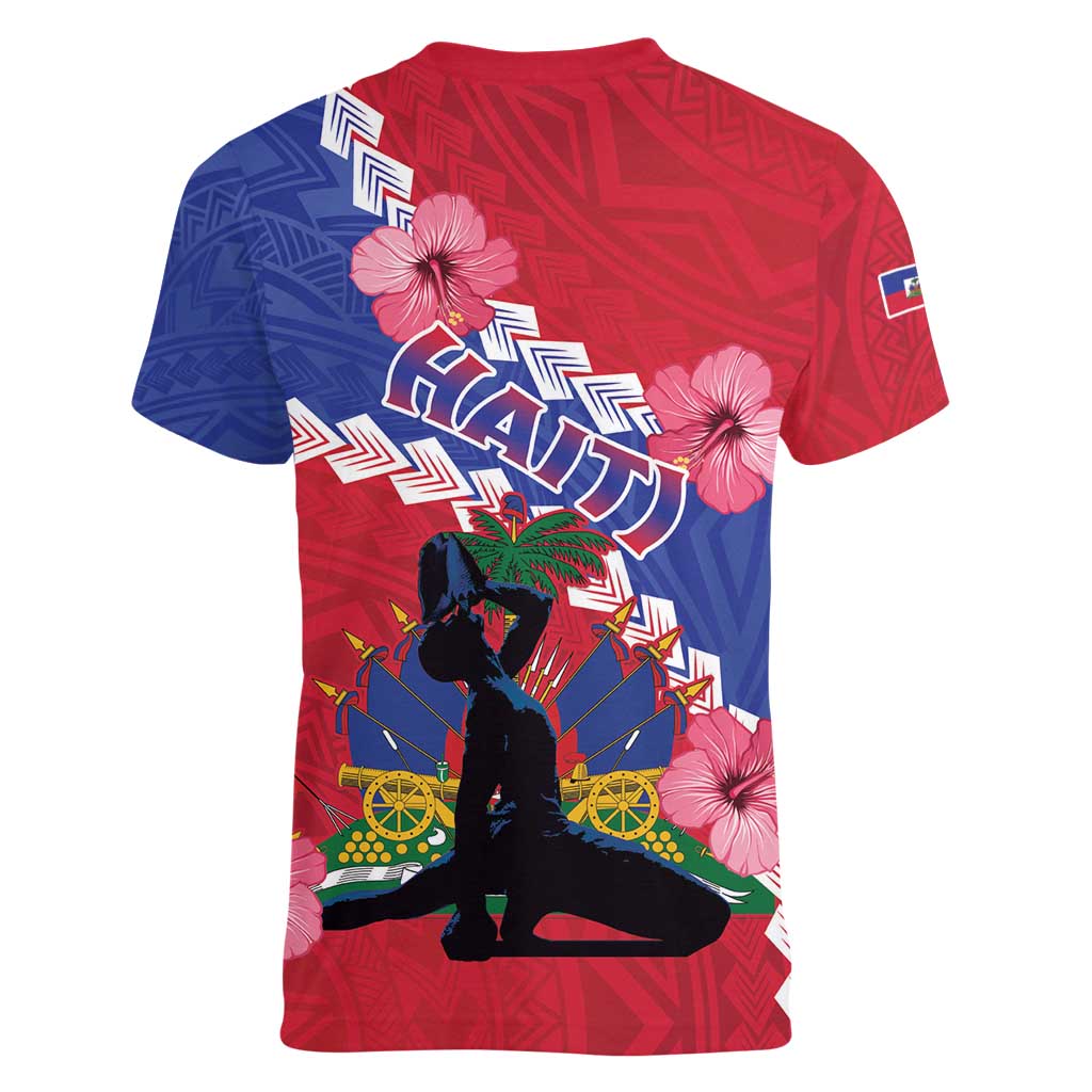 Haiti Women V-Neck T-Shirt Neg Maron Polynesian