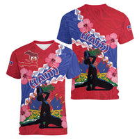 Haiti Women V-Neck T-Shirt Neg Maron Polynesian