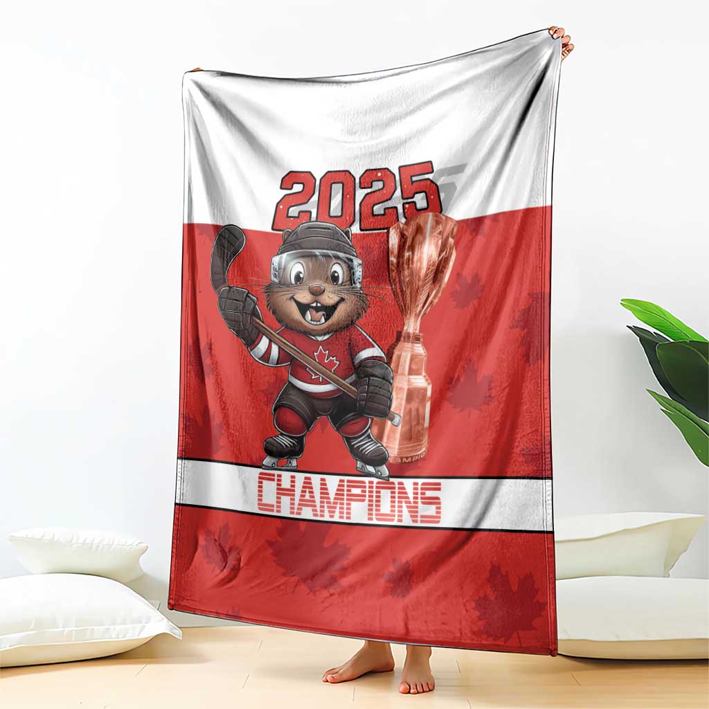 Canada Ice Hockey Blanket Beaver Mascot With Champions Trophy