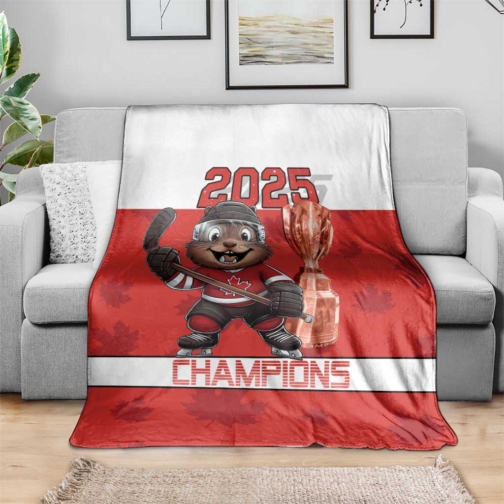 Canada Ice Hockey Blanket Beaver Mascot With Champions Trophy