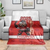 Canada Ice Hockey Blanket Beaver Mascot With Champions Trophy