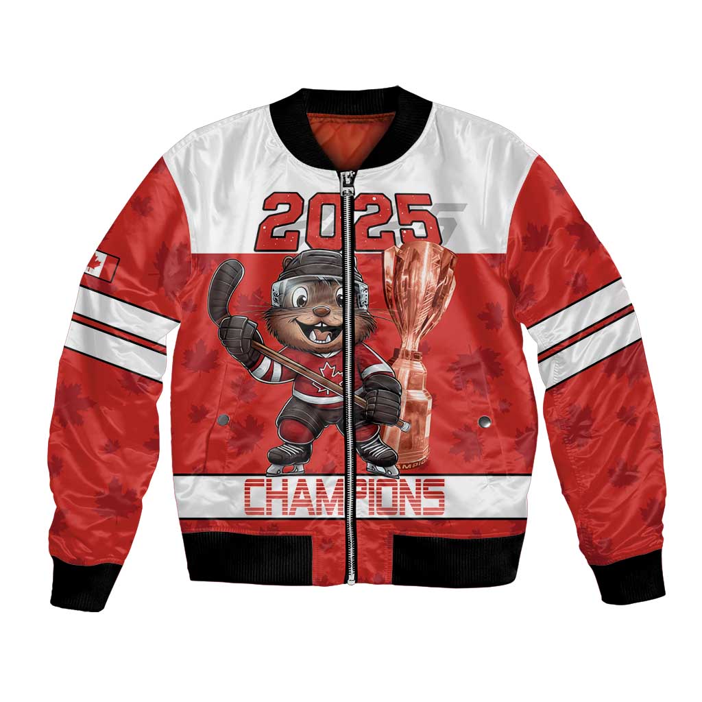 Custom Canada Ice Hockey Bomber Jacket Beaver Mascot With Champions Trophy