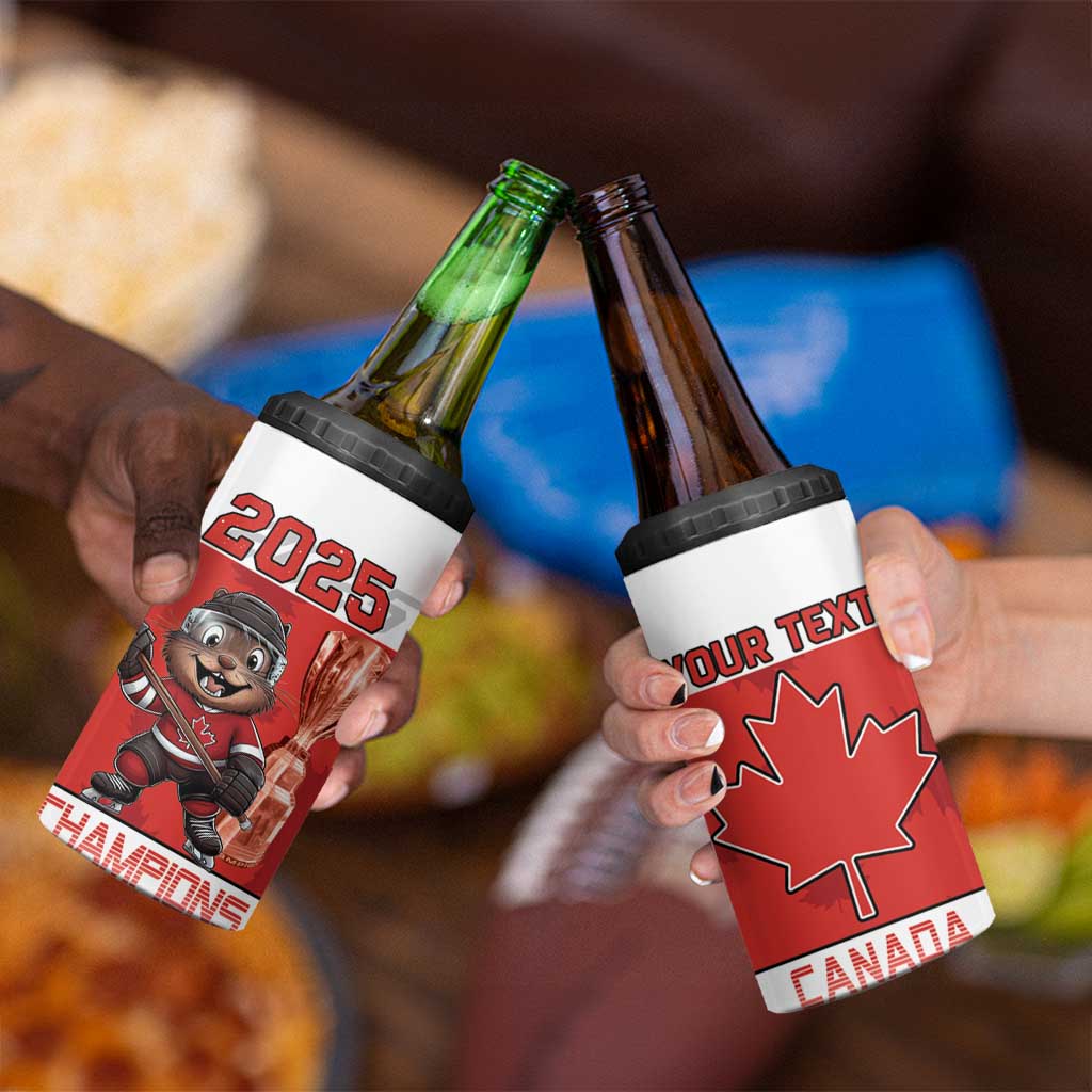 Custom Canada Ice Hockey 4 in 1 Can Cooler Tumbler Beaver Mascot With Champions Trophy